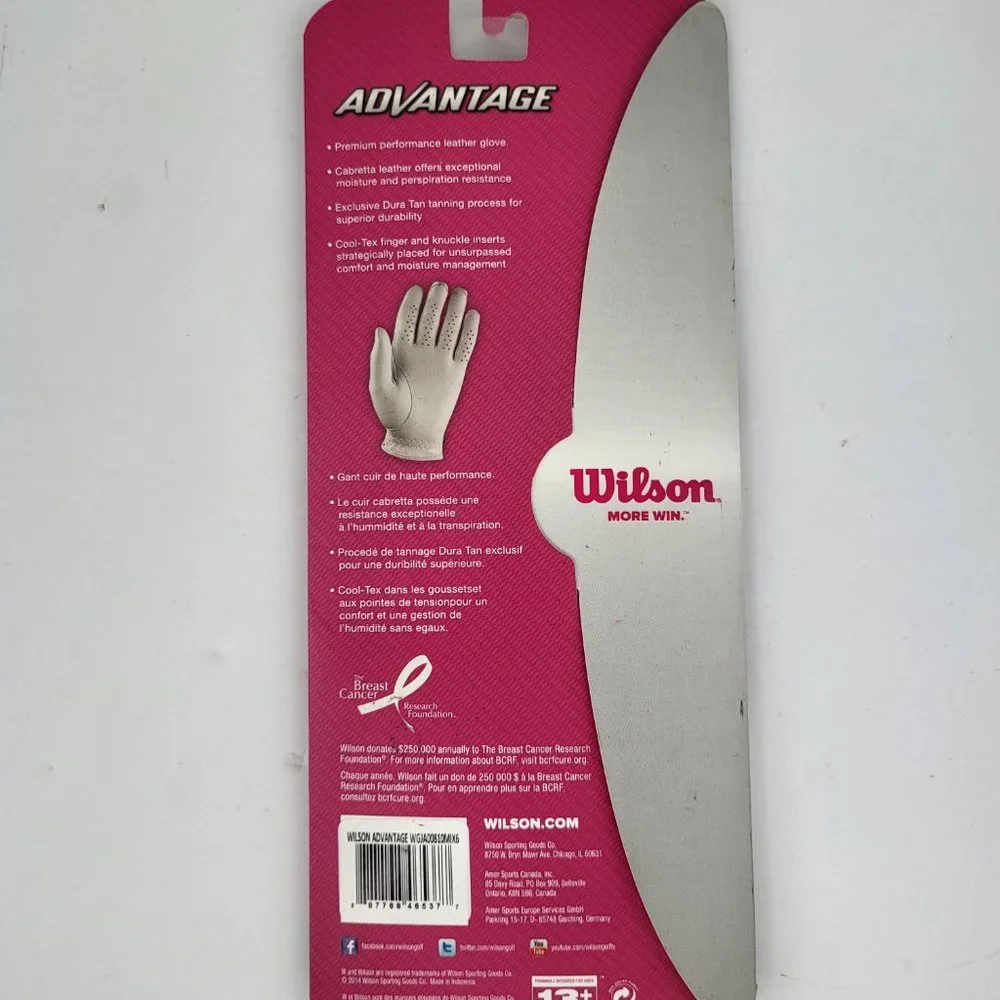 Wilson Advantage Leather Left‎ Hand Golf Glove Medium Breast Cancer Awareness
